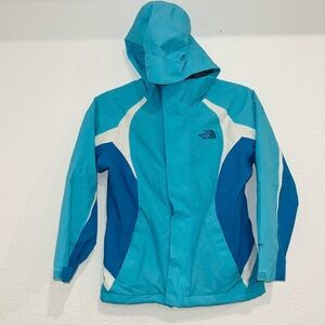 The North Face Teal and White Hooded Jacket